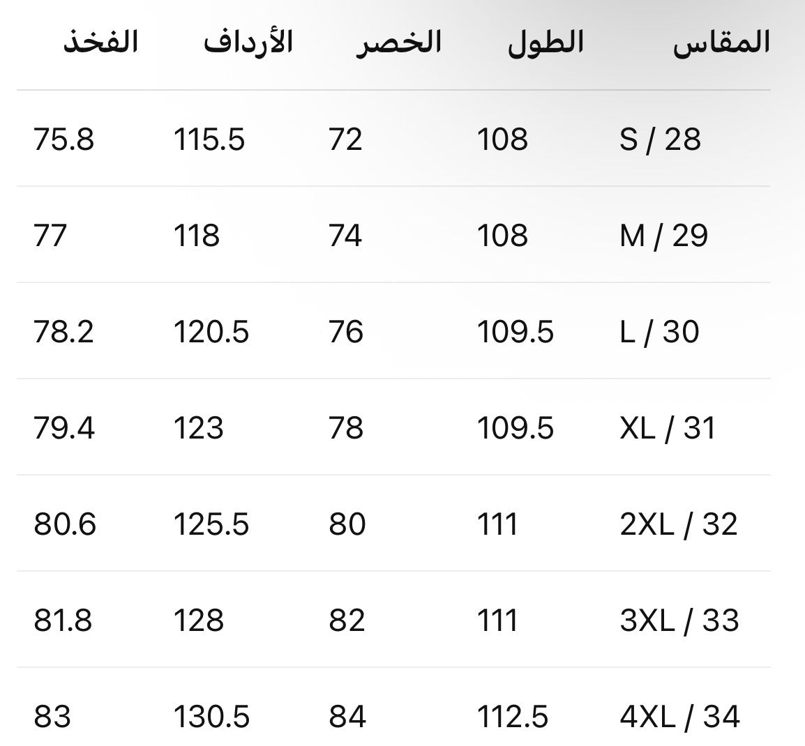 Size Chart